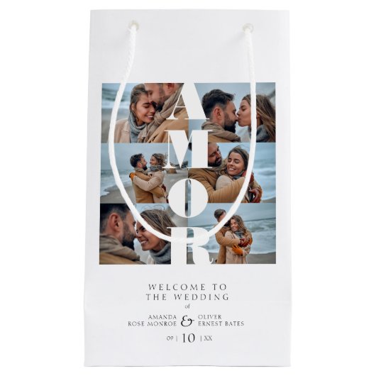 AMOR Quote White Collage Welcome Wedding 6 Photos Klein Cadeauzakje (Voorkant)