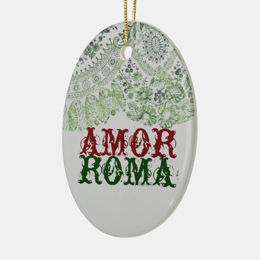 Amor Roma met groene kant Keramisch Ornament (Links)