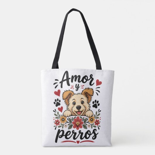 Amor y Perros Grappig Hond Liefhebber Design Tote Bag (Achterkant)