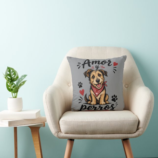 Amor y Perros Grappig Ontwerp voor Hondenliefhebbe Kussen (Stoel)