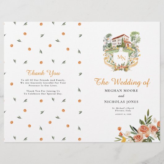 Amore & Aranci | Gevouwen bruiloft programma (Voorkant)