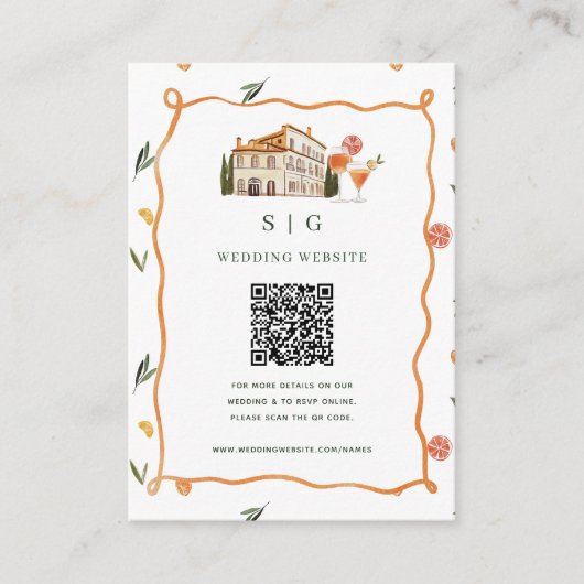 Amore & Aranci | Trouwwebsite QR Code Scan Informatiekaartje (Voorkant)