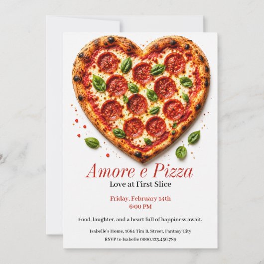 Amore e Pizza Feest - Hartvormige Pizza Kaart (Voorkant)