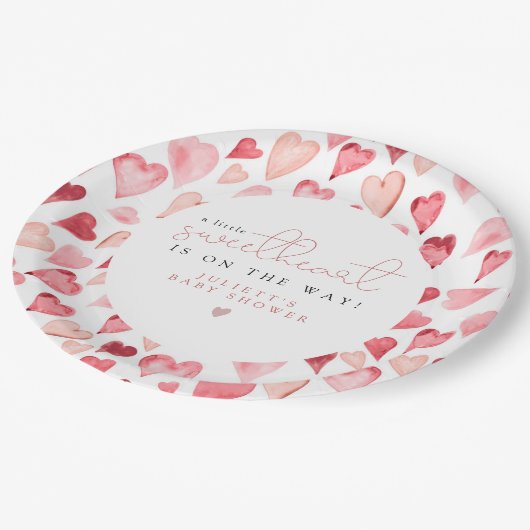 AMORE Little Sweetheart Valentijnsdag Baby shower Papieren Bordje (Gekanteld)
