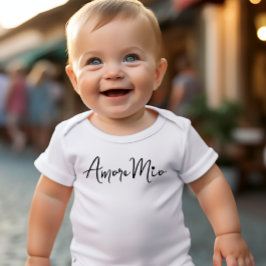 Amore Mio Chic Black Script on White Romper