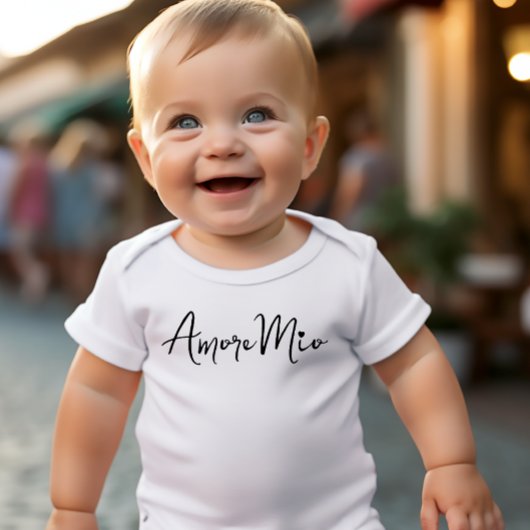 Amore Mio Chic Black Script on White Romper