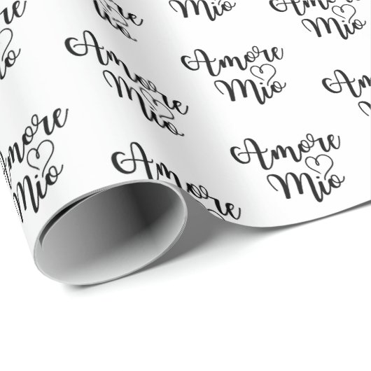 Amore Mio (My love) Chic Black Script Repeat Cadeaupapier (Rol Hoek)