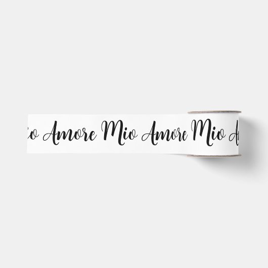 Amore Mio Zwarte Schrift op Wit Grosgrain Lint (Voorkant)
