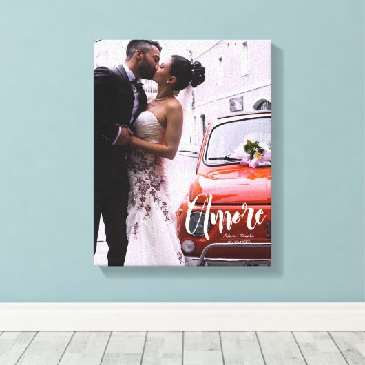 Amore, Modern Script · Aangepaste foto, namen & da Canvas Afdruk (Insitu (Houten vloer))