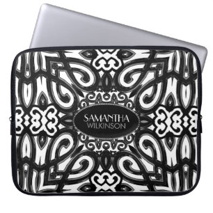 Amoria Zwart-wit decoratief ontwerp Laptop Sleeve