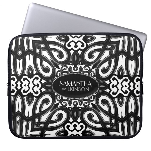 Amoria | Zwart-wit decoratief  ontwerp Laptop Sleeve (Voorkant)