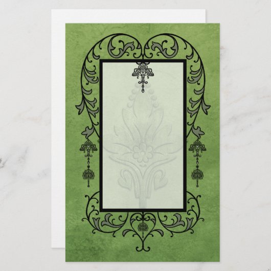 Amoroso: AGED PARCHMENT in Green Briefpapier (Voorkant / Achterkant)