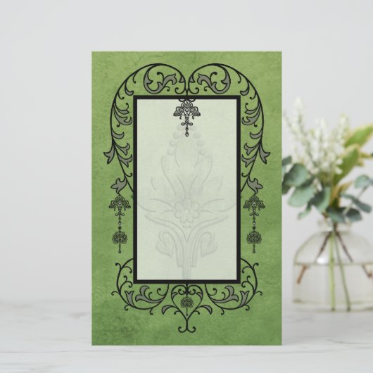 Amoroso: AGED PARCHMENT in Green Briefpapier (Staand voorkant)