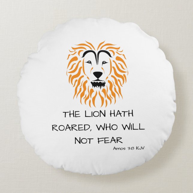 Amos 3:8 KJV Bijbel Schrift Verse Rond Kussen (Voorkant)