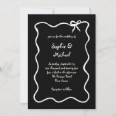 Amour Black | Geïllustreerde Franse strik bruiloft Kaart (Voorkant)