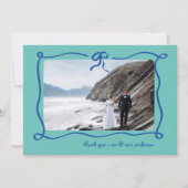 Amour | Blauw en Blauwgroen Frans Boog en Fotobrui Bedankkaart (Voorkant)