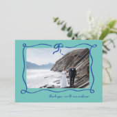 Amour | Blauw en Blauwgroen Frans Boog en Fotobrui Bedankkaart (Staand voorkant)