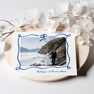 Amour Blauw Franse strik en foto-huwelijkskaart Bedankkaart