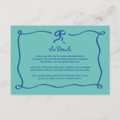 Amour | Blauwe en Blauwgroen Boog Bruiloft Details Informatiekaartje (Voorkant)