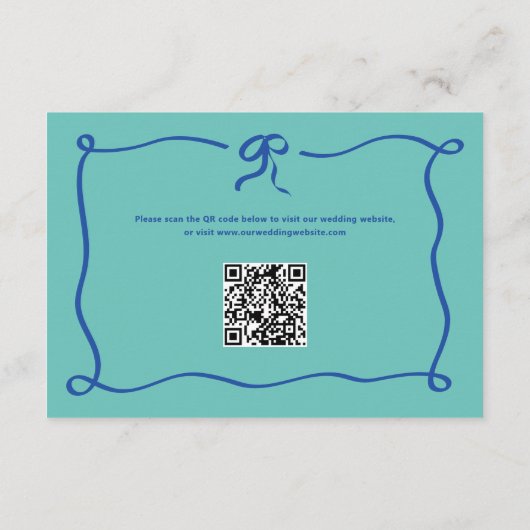 Amour | Blauwe en Blauwgroen Boog Bruiloft Details Informatiekaartje (Achterkant)