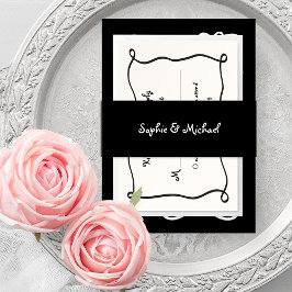 Amour |  Frans Handgeschreven Script bruiloft Uitnodigingen Wikkel