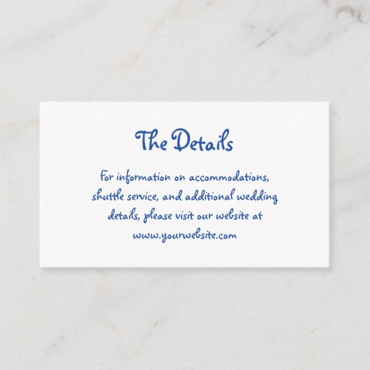 Amour | Franse handgeschreven blauw en wit bruilof Informatiekaartje (Voorkant)