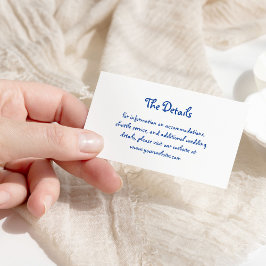 Amour | Franse handgeschreven blauw en wit bruilof Informatiekaartje