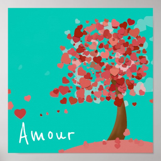 Amour French love slogan Tree of Hearts schattige Poster (Voorkant)
