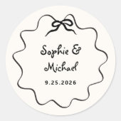 Amour | Geïllustreerde Franse strik bruiloft Ronde Sticker (Voorkant)