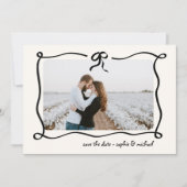 Amour | Geïllustreerde Franse strik en foto bruilo Save The Date (Voorkant)