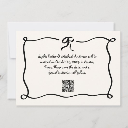 Amour | Geïllustreerde Franse strik en foto bruilo Save The Date (Achterkant)