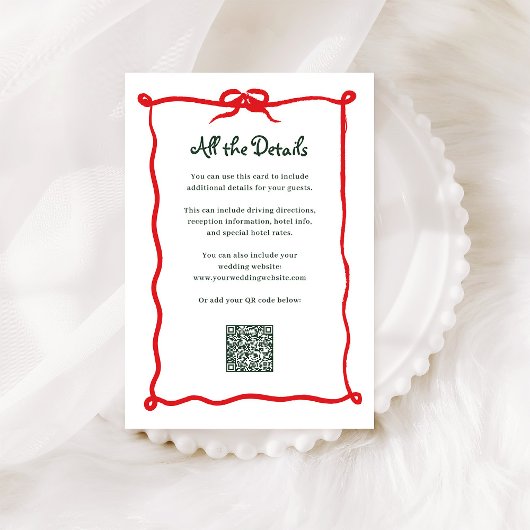 Amour Holiday Bow | Bruiloft Gast Details QR Code Informatiekaartje
