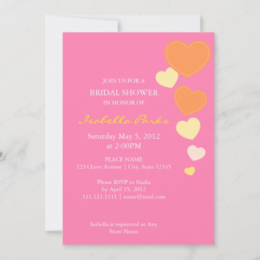 Amour Pink & Oranje Bridal Shower Uitnodiging 5 x (Voorkant)