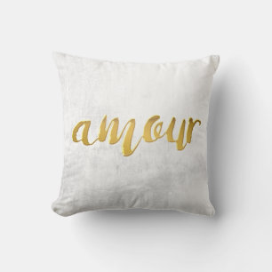 Amour - Print Letter Gold Foil Typography Brush Kussen
