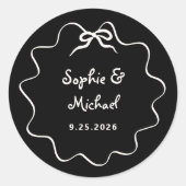 Amour | Zwart geïllustreerd Frans strik bruiloft Ronde Sticker (Voorkant)