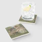 Amoureus gesprek in het park stenen onderzetter (Zijkant)