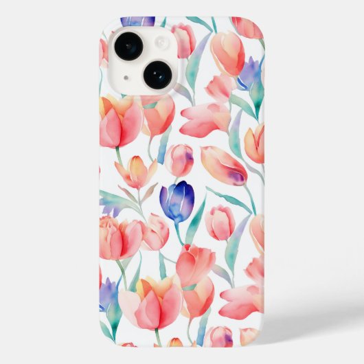 Amper daar Waterverf Tulpen iPhone 14 Hoesje (Achterkant)