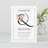 Ampersand and peach-pink rhododendron wedding kaart (Staand voorkant)