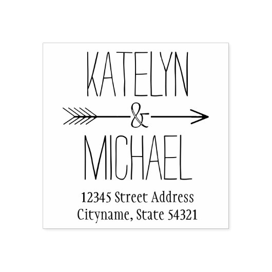 Ampersand Arrow Wedding Monogram Retouradres Rubberstempel (Afrduk)