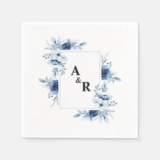 Ampersand Blue Floral paar Initialen bruiloft Servet (Voorkant)