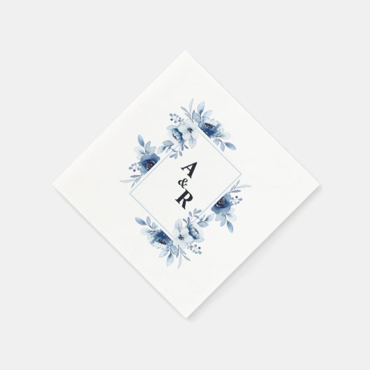 Ampersand Blue Floral paar Initialen bruiloft Servet (Hoek)