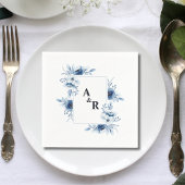 Ampersand Blue Floral paar Initialen bruiloft Servet