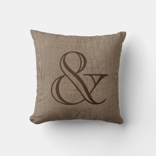 Ampersand Burlap-Look Rustieke Bruiloft Keepsake Kussen (Voorkant)