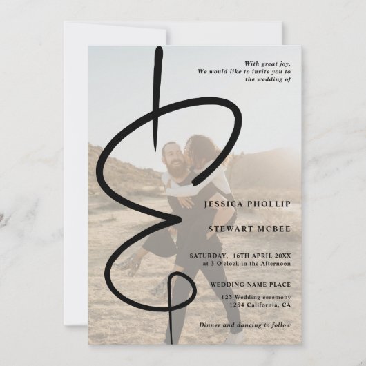 Ampersand chic photokalligraphy Qr code bruiloft Kaart (Voorkant)