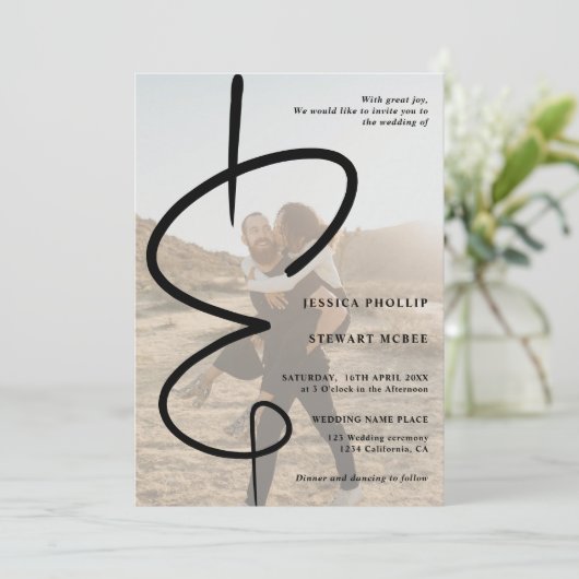 Ampersand chic photokalligraphy Qr code bruiloft Kaart (Staand voorkant)