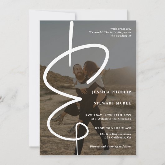 Ampersand chic photokalligraphy Qr code bruiloft Kaart (Voorkant)