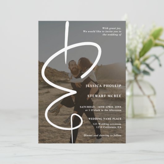 Ampersand chic photokalligraphy Qr code bruiloft Kaart (Staand voorkant)