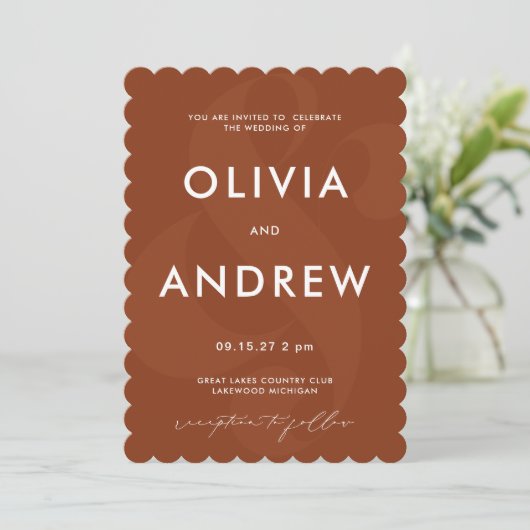 Ampersand Chocolate Brown Wedding Invitation Kaart (Staand voorkant)