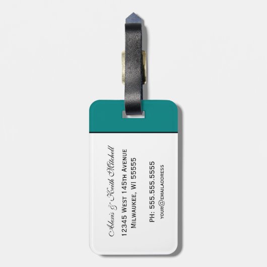 Ampersand Elegance: Blauwgroen Bagagelabel Honeymo (Achterkant verticaal)