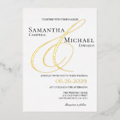 Ampersand Elegant Gouden en Witte Moderne Trouwkaa Folie Uitnodiging (Voorkant)